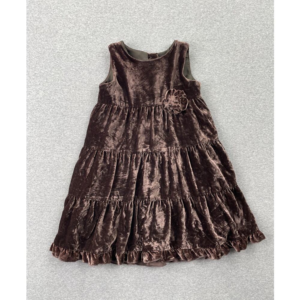 H&M Baby Girl Tiered Velvet Dress 1.5-2 years Chocolate Brown Ruffle Hem Holiday